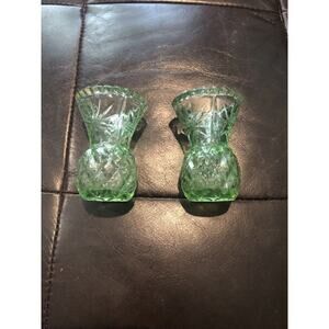 Vintage Green Clear Glass Toothpick Holders Made In Hong Kong.